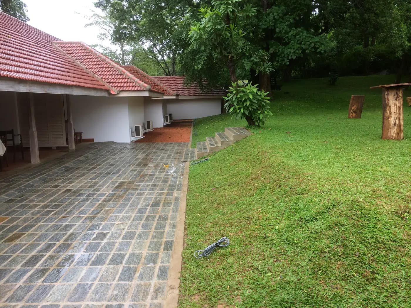 Rubble slate paving set into lawn at Sigiriya Rest House